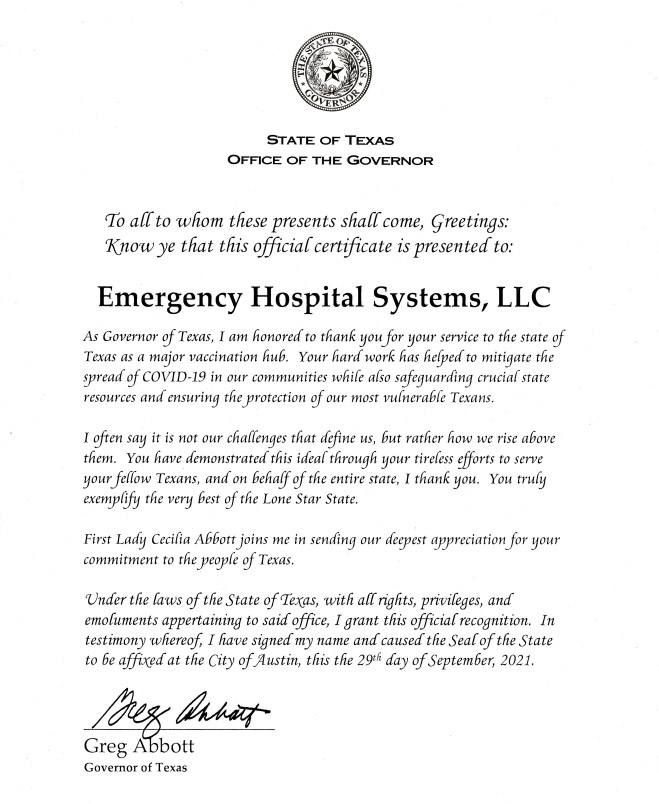 EHS Recognized By Governor Abbott 